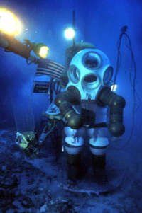 Sylvia Earle in the atmospheric diving suit (JIM suit) from http://www.achievement.org/autodoc/page/ear0bio-1