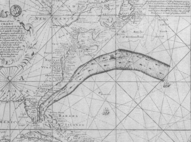 The original Franklin Folger map, zoomed in on the Gulf Stream. Image from Richardson 1980.
