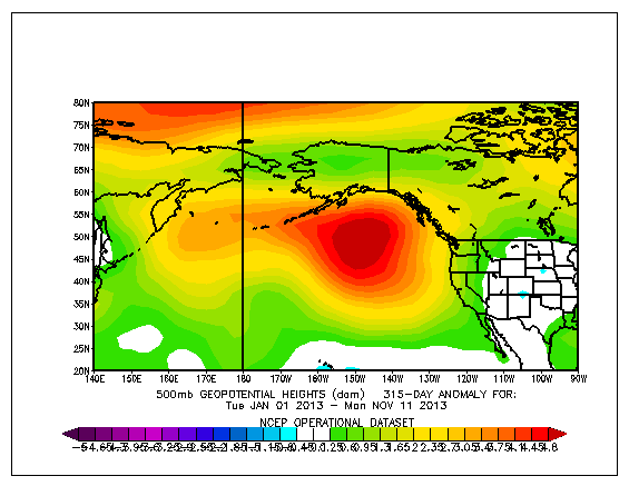 The high pressure area is denoted in red.