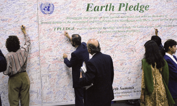 People did really think about climate change in 1992. They even signed an Earth Pledge!