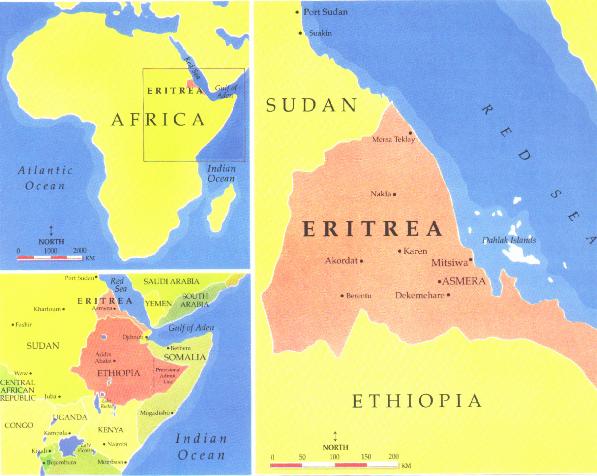 A map of Eritrea. Hargigo is located to the south of Mitsiwa (also known as Massawa). Image from http://www.tamu.edu/faculty/ccbn/dewitt/manzanar/default.htm