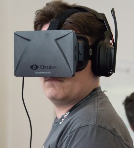Palmer Luckey wearing Oculus Rift DK1 (developer kit 1) at SVVR