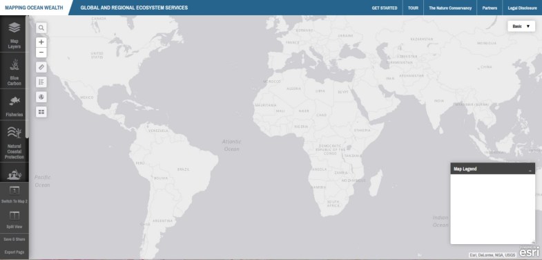 The default map view of the Mapping Ocean Wealth portal.